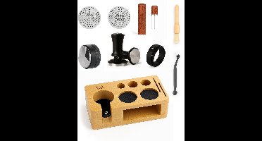 Adore Maison Barista Tools Set - 51mm – Houten Tamper Station – Inclusief Tamper Pro, Espresso Verdeler, WDT Tool, Doseerring, 2 Puck Screens, Schoonmaak Kwast & Mini Kwast – Professionele Koffie Accessoires