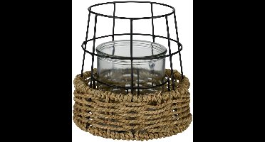 Arti Casa Kandelaar - Windlicht met Touw - Kaarsenhouder voor Binnen en Buiten - 17 x 16,5 cm - Naturel/Zwart