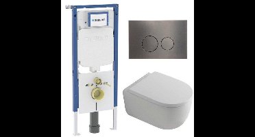 QeramiQ Dely Swirl Toiletset - 36.3x51.7cm - Geberit UP720 Duofix Sigma inbouwreservoir - 35mm zitting - gunmetal bedieningsplaat - ronde knoppen - wit glans