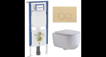 QeramiQ Dely Swirl Toiletset - 36.3x51.7cm - Geberit UP720 Duofix Sigma inbouwreservoir - 35mm zitting - bedieningsplaat beige - ronde knoppen - wit glans