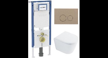 QeramiQ Dely Toiletset - 36.3x51.7cm - diepspoel - rimless - Geberit UP720 inbouwreservoir - softclose toilet zitting 35 mm - bedieningsplaat taupe - ronde knoppen - wit glans