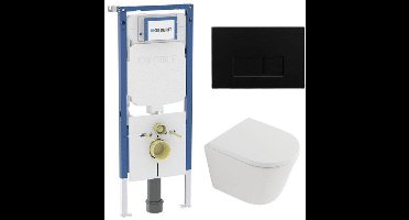 QeramiQ Dely Toiletset - 36.3x51.7cm - diepspoel - rimless - Geberit UP720 inbouwreservoir - softclose toilet zitting 35 mm - metaal mat zwarte bedieningsplaat - rechthoekige knoppen - mat wit