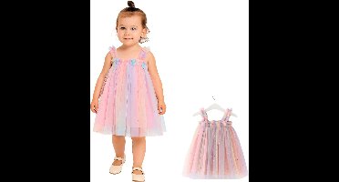 Joya Kids® Zomerjurkje Tule Regenboog | Prinsessen Verjaardagsjurk | Baby en Peuter Meisjes Jurk | Prinses Jurkje | Maat 100