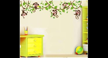 Muursticker kinderkamer babykamer | jongen meisje | aap banaan bos bladeren jungle takken |  decoratie