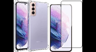 Hoesje geschikt voor Samsung Galaxy S21 - Screen Protector FullGuard - Back Cover Case ShockGuard Transparant & Screenprotector