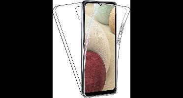 Samsung Galaxy A12 Hoesje - 360 Graden Case 2 in 1 Hoes Transparant + Ingebouwde Siliconen TPU Cover Screenprotector
