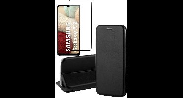 Hoesje geschikt voor Samsung Galaxy A12 - Screen Protector GlassGuard - Book Case Kunstleer ThinShield Zwart & Screenprotector