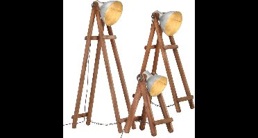 Vloerlampen 3 st E27 massief mangohout zilverkleurig