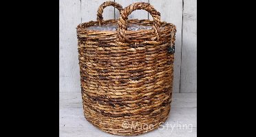 Plantenmand-Bloempot-Rond-Met plastic-Abaca-Dia43xH45-Bananenblad