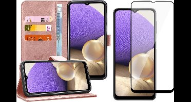 Hoesje geschikt voor Samsung Galaxy A32 5G - Screen Protector FullGuard - Book Case Kunstleer Pasjeshouder Rosegoud & Screenprotector