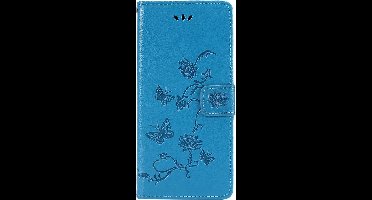 Shop4 - Geschikt voor Samsung Galaxy M31s Hoesje - Wallet Case Bloemen Vlinder Blauw