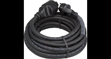 Verlengkabel, met krimpkous, H05RR-F 3G2.5, 10 m, 16 A/230 V, 3680 W, type E/F, IP44, rubber, zwart