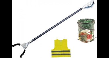 Grijpset Flora afvalgrijper 75 cm met kunststof bekken inclusief veiligheidsvest en afvalzak.