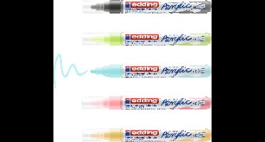 edding 5100 acrylstiften medium - grijs, bleekrood, pastel geel, -blauw, -groen - set met 5 acrylkleuren (pastel) - medium ronde punt 2-3 mm - acrylverf voor schilderen op canvas, hout - acrylstiften, watervast