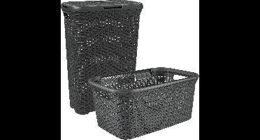 Curver Style Wasmand met Deksel 40L + Wasmand 45L - Antraciet