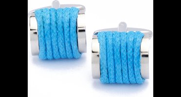 Manchetknopen - Rechthoek met Lichtblauwe Stof Draad