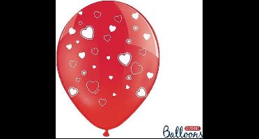 Valentijn helium Ballonnen rood met hartjes - 6 stuks - 30cm