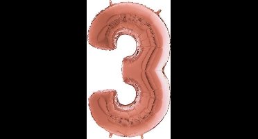 Grabo Balloons - Folieballon - Cijfer 3 - rose goud - 66cm