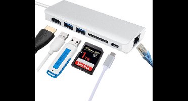 USB C-hub, 6-in-1 Type C-adapter met 1 Gbps RJ45 Ethernet-poort, 4K HDMI, 2 USB 3.0, SD - kaartlezer, 60 W PD-oplaadpoort voor MacBook / Pro / Air en USB C Windows-laptops