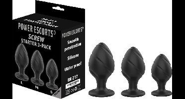 Power Escorts - Screw Plug Anal Starter 3-Pack  - S, M & L - Zwart - kwaliteits Silicone - geen goedkoop tpe materiaal - stoere Cadeau box - BR217 - ideaal om te geven of te ontvangen
