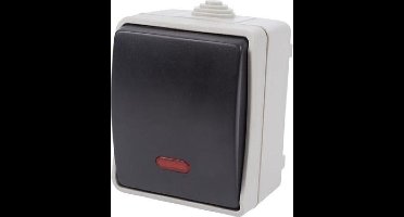 Perel Pulsschakelaar- Spatwaterdicht - Opbouw - Met LED indicatielamp - Grijs