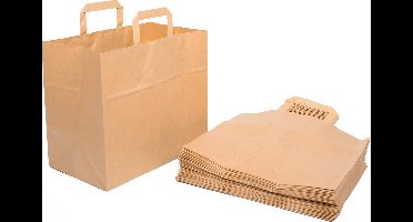 250 stuks - Take-Away papieren draagtas  - 32x17x27cm  - bruin kraft - snacktas - eco
