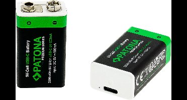 Set van 2 x 9V oplaadbare batterijen, met USB-C aansluiting