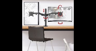 Barkan Monitor Arm - Monitorstandaard voor 2 schermen van 13"/ 32" - Flat & Curved Monitoren - Zwart