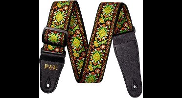 P&P® - Professionele Verstelbare Stevige Gitaarband - Guitar strap Band - Luxe Gitaarriem - Bas/Elektrische /Akoestische/Gitaar - Geborduurd Fluorgroen/Oranje
