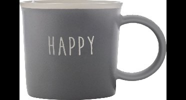 Gusta - Mok HAPPY - Antraciet witte rand - 310 ml