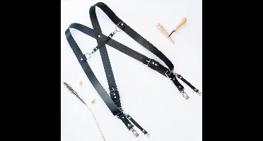 The Leather Rebel - Verstelbaar lederen camera harnas voor 2 camera's - Double strap - Camerariem - Comfortabel - Quick release - Unisex - Metalen haak met 1/4" cameraschoef - Zwart - Maat L