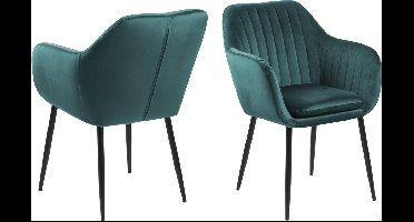 Emil eetkamerstoel flessengroen, zwart metaal.