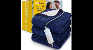Cosi Home XL Elektrisch Deken - 2 Persoons - 200 x 150cm - Fleece & Sherpa Wol - 10 Standen, Timer - Digitale Afstandsbediening en Wasmachinebestendig - Navy Blue