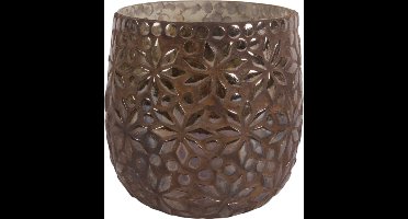 Baroque - Theelicht - Waxinelichthouder Mozaïek Bloem 12 cm - Bruin - Glas - 12x12x12 - Glass
