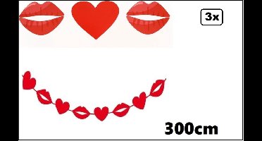 3x Guirlande hartjes en kusjes 300cm - Valentijn Slinger liefde huwelijk love hart kus
