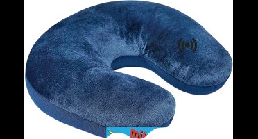 Kuschelmaxx Nekkussen met vibratiemassage - Reiskussen vliegtuig - Navy - Stevig & zacht - Mooie print - Gevuld met microgranulaat - Vormvast & wasbaar - Ideaal voor op reis - Koele & warme zijde