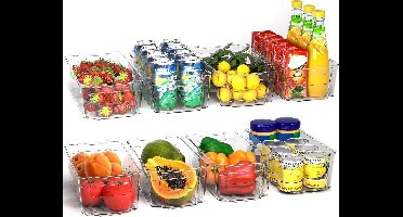 Opbergbakken Bijkeuken (Transparant) - Set van 8 containers (8 middelgrote opbergbakken) Opslag voor keuken, bijkeuken, kasten, aanrecht en koelkast - BPA-vrij