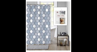 Dutch House Douchegordijn Geo Blauw 180x200 cm - Stijlvol en Waterafstotend Badkamergordijn