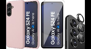 Hoesje geschikt voor Samsung Galaxy S24 FE - Screenprotector Glas & Camera Protector - Mat Back Case Roze