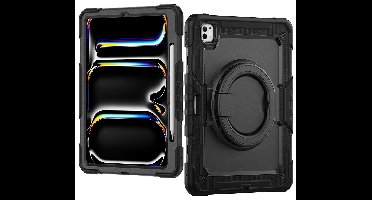 Mobilize Tablethoes geschikt voor Apple iPad Pro 13 Inch (2024) Hardcase Backcover | Mobilize Rotating Defender + Schouderband | Schokbestendig iPad Pro 13 Inch (2024) Telefoonhoesje | Anti Shock Proof + Standaard - Zwart