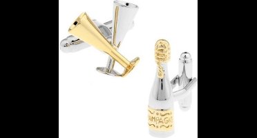 Champagnefles en glas manchetknopen - Zilverkleurig - Goudkleurig - Heren manchetknopen
