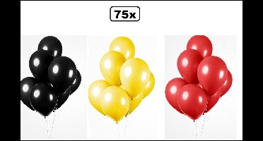 75x Ballonnen zwart/geel/rood 27cm - Themafeest thema feest party oud en nieuw festival landen