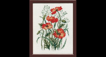 Pako Borduurpakket met tel patroon - Klaprozen - 215.363 - voorgesorteerd garen- Aida - 17 x 20 cm - DIY kit