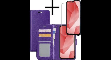 Hoesje - Met Screenprotector - Geschikt voor Samsung Galaxy A16 - Luxe Pasjeshouder - Bookcase Portemonee - Flip Case - Kunstleer Book Case - Flipcase - Book Cover - Walletcase - Portemonneehoes - Paars