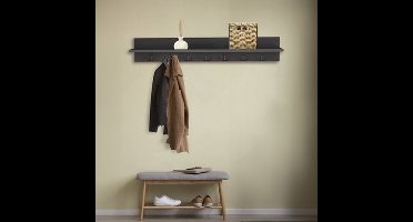 Nestly - Kapstok - Wandkapstok - Wandplank - Muur Hanger - Modern Stijl Kapstok - Natuurlijk Hout - Houten Kleerhanger - MDF Antraciet - 7x2 Haken - 106 cm