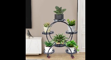 MzShop - Plantenrek - Plantentafel - Plantenstandaard - Plantenzuil - Plantenhouder - Plantenkruk - Plantenhouder - Metaal - Voor binnen en buiten - 6 kopstukken - Zwart