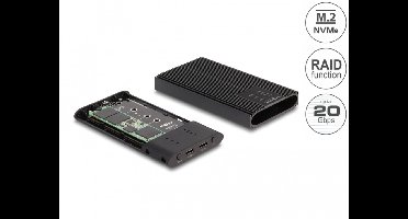 Delock External Enclosure USB 20 Gbps for 2 x M.2 NVMe PCIe SSD with USB Type-C™ female and RAID - tool free