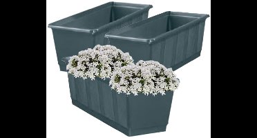 Geli Plantenbak kunststof - 3x - antraciet - rechthoekig - 40 x 18 x 15 cm - balkonbak/bloembak