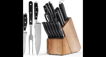 ApexArte® Messenset met Blok - Messensets - Messenblok - Koksmessen - Keukenmessen Set - RVS - Super Scherp - Zwart