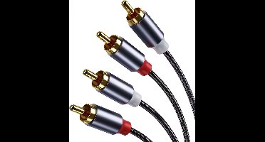 Qost - 2RCA Male naar 2RCA Male - 1,5 meter - Spacegrey - Braided - Audio Kabel - 2 Tulp Plug naar 2 Tulp Plug